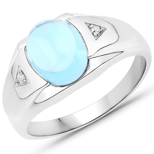 Rings-3.67 Carat Genuine Swiss Blue Topaz and White Topaz .925 Sterling Silver Ring