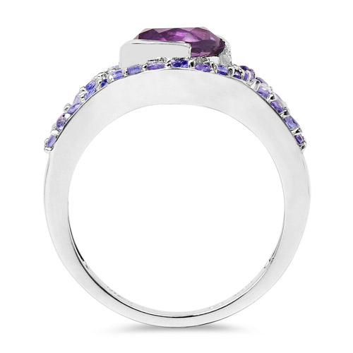 2.10 Carat Genuine Amethyst, Tanzanite and White Topaz .925 Sterling Silver Ring