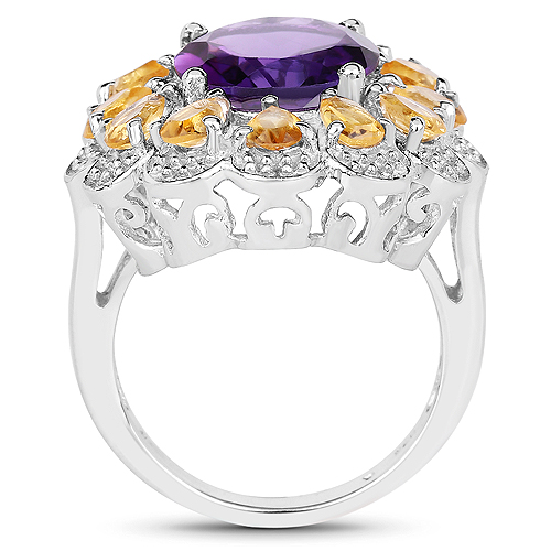 5.37 Carat Genuine Amethyst and Citrine .925 Sterling Silver Ring
