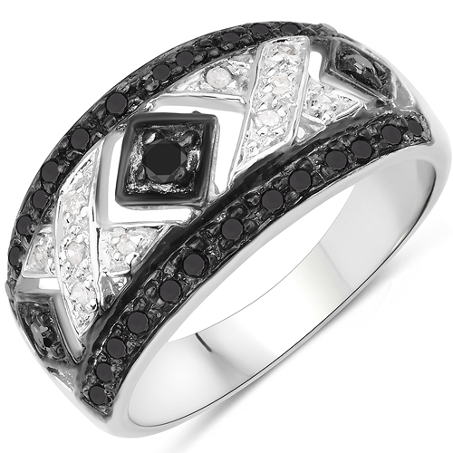 Diamond-0.26 Carat Genuine Black Diamond and White Diamond .925 Sterling Silver Ring