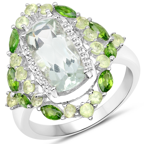 Amethyst-3.48 Carat Genuine Green Amethyst, Chrome Diopside and Peridot .925 Sterling Silver Ring