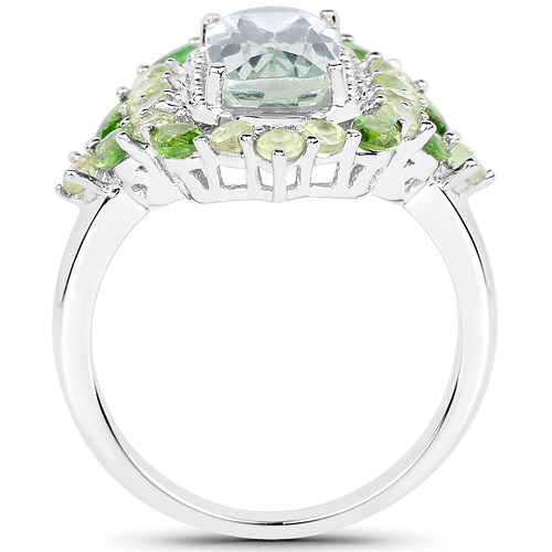 3.48 Carat Genuine Green Amethyst, Chrome Diopside and Peridot .925 Sterling Silver Ring