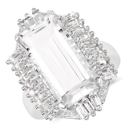 Rings-9.77 Carat Genuine Crystal Quartz & White Topaz .925 Sterling Silver Ring