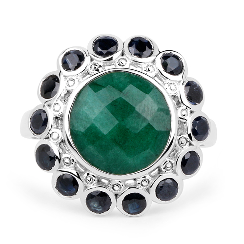 6.88 Carat Dyed Emerald & Blue Sapphire .925 Sterling Silver Ring