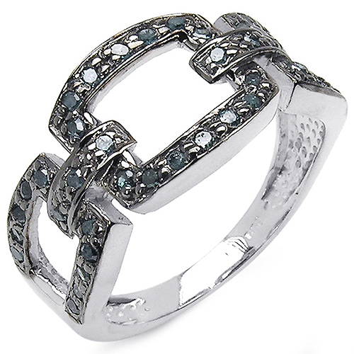 Diamond-0.36 Carat Genuine Blue Diamond .925 Sterling Silver Ring