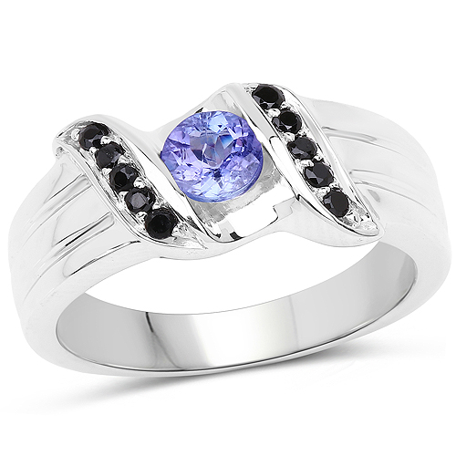 0.67 Carat Genuine Tanzanite and Black Spinel .925 Sterling Silver Ring