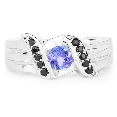 0.67 Carat Genuine Tanzanite and Black Spinel .925 Sterling Silver Ring