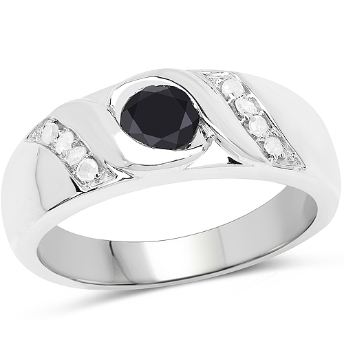 Diamond-0.62 Carat Genuine Black Diamond and White Diamond .925 Sterling Silver Ring