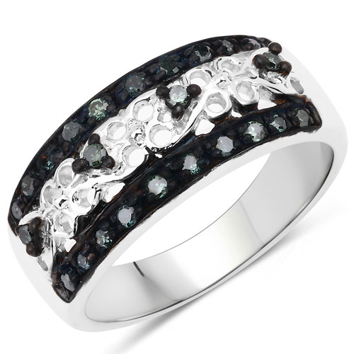 Diamond-0.27 Carat Genuine Blue Diamond .925 Sterling Silver Ring