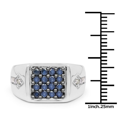 0.84 Carat Genuine Blue Sapphire and White Diamond .925 Sterling Silver Ring