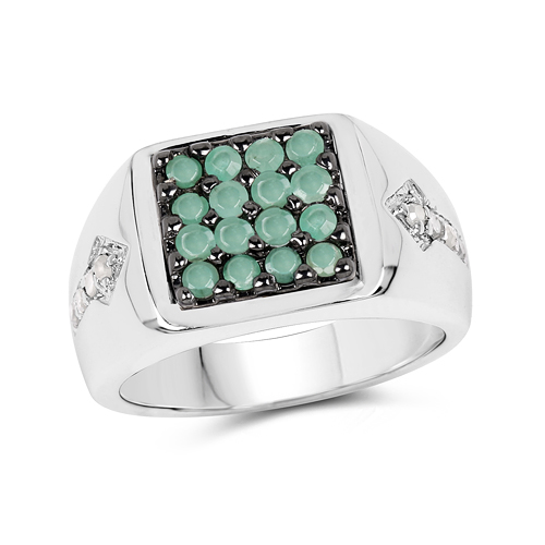 Emerald-0.60 Carat Genuine Emerald & White Diamond .925 Sterling Silver Ring