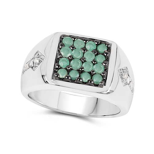 0.60 Carat Genuine Emerald & White Diamond .925 Sterling Silver Ring