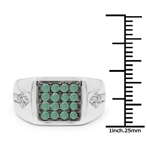 0.60 Carat Genuine Emerald & White Diamond .925 Sterling Silver Ring