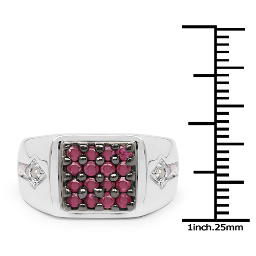 0.84 Carat Genuine Ruby & White Diamond .925 Sterling Silver Ring