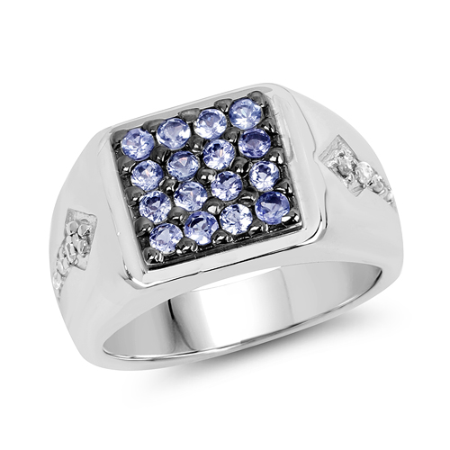 Tanzanite-0.68 Carat Genuine Tanzanite & White Diamond .925 Sterling Silver Ring