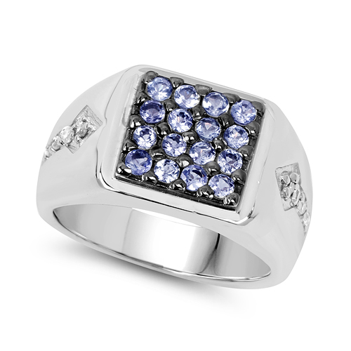 0.68 Carat Genuine Tanzanite & White Diamond .925 Sterling Silver Ring