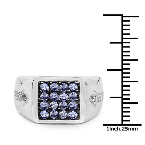 0.68 Carat Genuine Tanzanite & White Diamond .925 Sterling Silver Ring