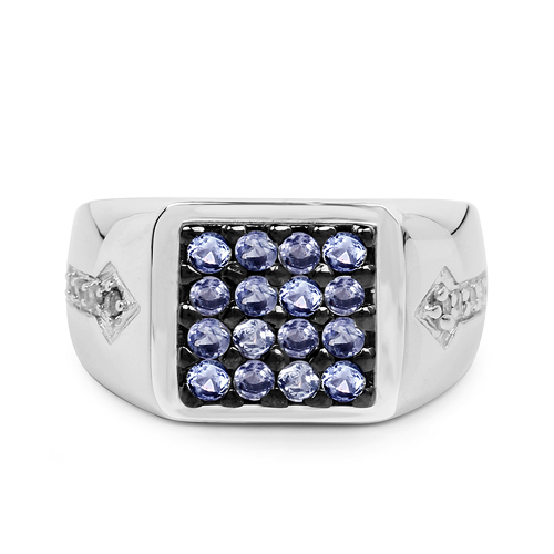 0.68 Carat Genuine Tanzanite & White Diamond .925 Sterling Silver Ring