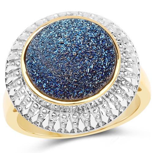 Rings-4.90 Carat Genuine Cobalt Blue Drusy .925 Sterling Silver Ring