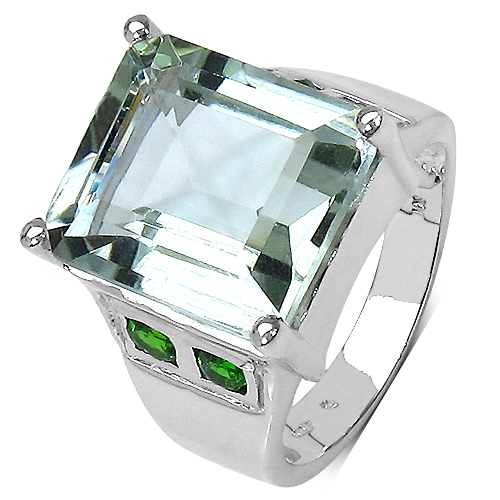 9.55 Carat Genuine Green Amethyst & Chrome Diopside .925 Sterling Silver Ring