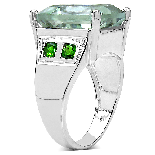 9.55 Carat Genuine Green Amethyst & Chrome Diopside .925 Sterling Silver Ring