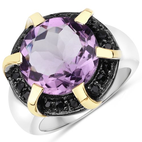 Amethyst-7.23 Carat Genuine Amethyst and Black Spinel .925 Sterling Silver Ring