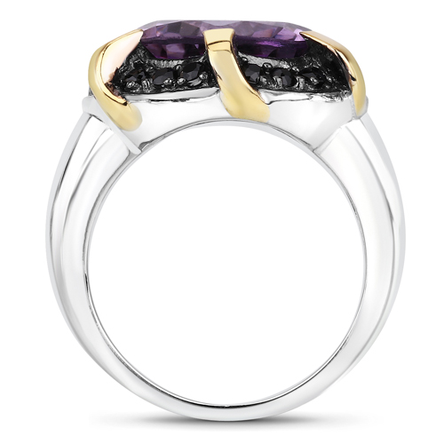 7.23 Carat Genuine Amethyst and Black Spinel .925 Sterling Silver Ring