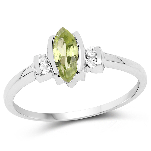 0.57 Carat Genuine Peridot and White Topaz .925 Sterling Silver Ring