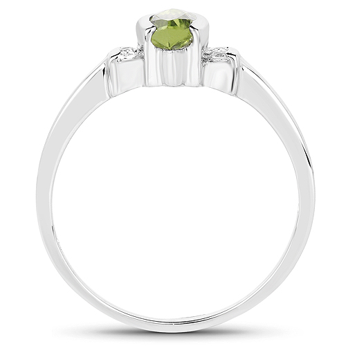 0.57 Carat Genuine Peridot and White Topaz .925 Sterling Silver Ring