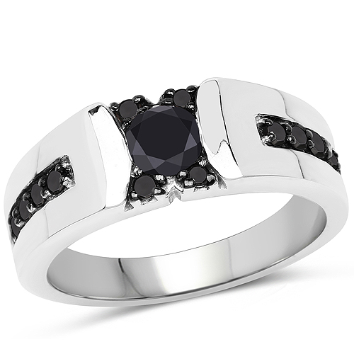 Diamond-0.83 Carat Genuine Black Diamond .925 Sterling Silver Ring