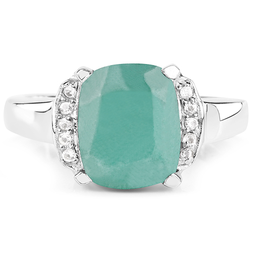 3.15 Carat Dyed Emerald & White Topaz .925 Sterling Silver Ring