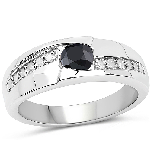 Diamond-0.68 Carat Genuine Black Diamond and White Diamond .925 Sterling Silver Ring