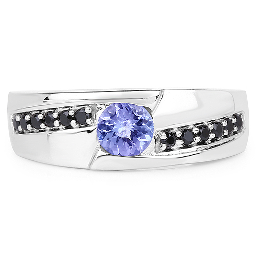 0.71 Carat Genuine Tanzanite and Black Spinel .925 Sterling Silver Ring
