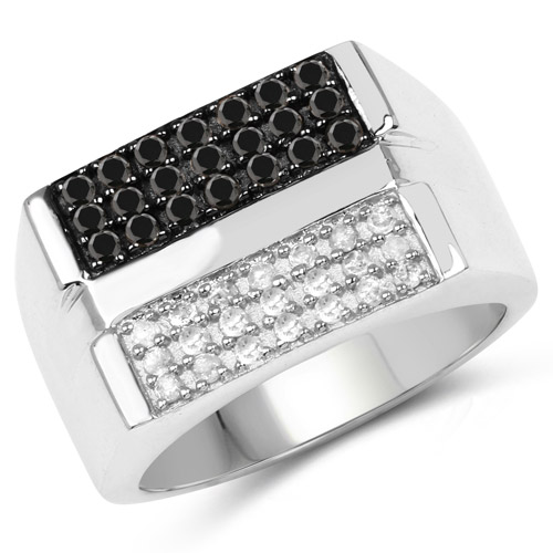 Diamond-0.64 Carat Genuine Black Diamond and White Diamond .925 Sterling Silver Ring