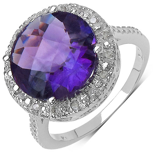 Amethyst-5.56 Carat Genuine Amethyst and 0.14 ct.t.w Genuine Diamond Accents Sterling Silver Ring