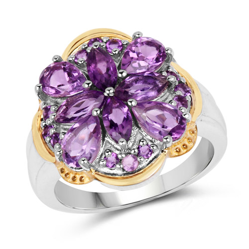 Amethyst-Two Tone Plated 2.66 Carat Genuine Amethyst .925 Sterling Silver Ring