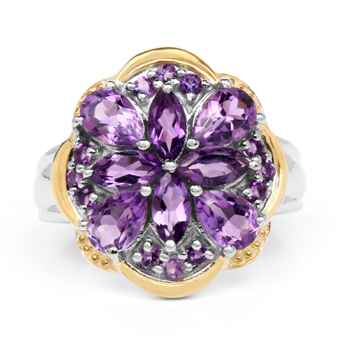 Two Tone Plated 2.66 Carat Genuine Amethyst .925 Sterling Silver Ring