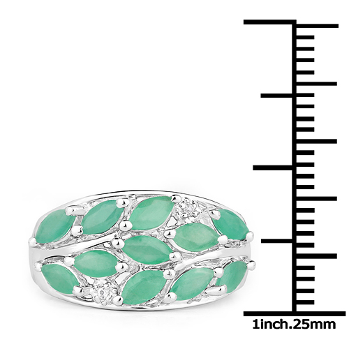 1.56 Carat Genuine Emerald and White Topaz .925 Sterling Silver Ring