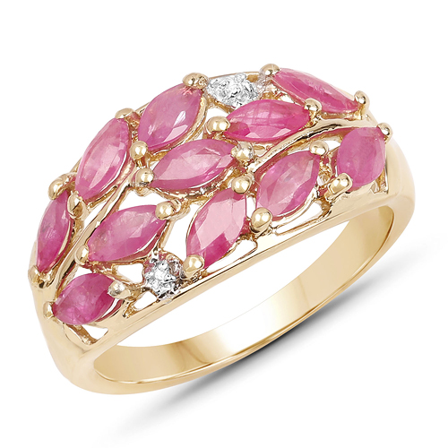 Ruby-14K Yellow Gold Plated 1.56 Carat Genuine Ruby & White Topaz .925 Sterling Silver Ring