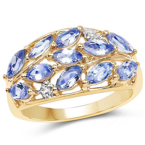 Tanzanite-14K Yellow Gold Plated 1.56 Carat Genuine Tanzanite and White Topaz .925 Sterling Silver Ring