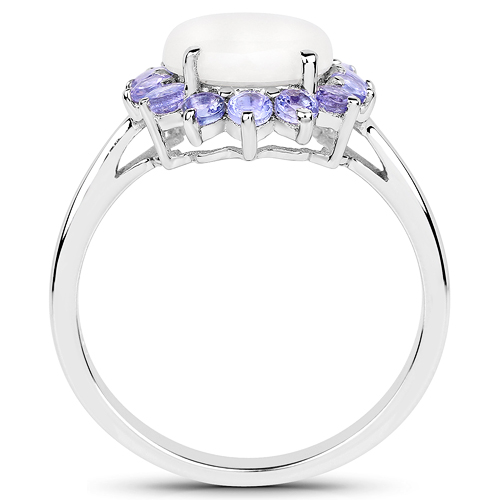 3.38 Carat Genuine Opal and Tanzanite .925 Sterling Silver Ring