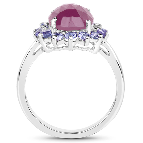 5.53 Carat Genuine Pink Sapphire & Tanzanite .925 Sterling Silver Ring