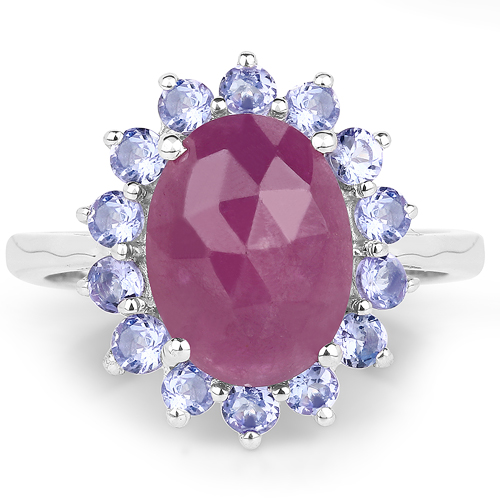 5.53 Carat Genuine Pink Sapphire & Tanzanite .925 Sterling Silver Ring