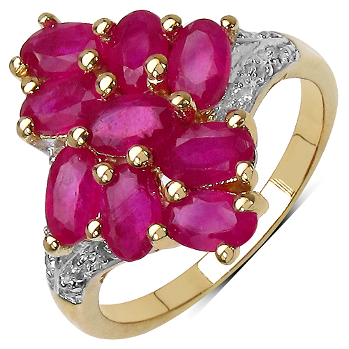 Ruby-2.58 Carat Glass Filled Ruby and White Topaz .925 Sterling Silver Ring