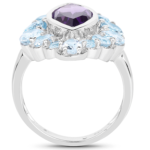 5.30 Carat Genuine Amethyst and Blue Topaz .925 Sterling Silver Ring