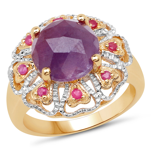 Sapphire-14K Yellow Gold Plated 5.55 Carat Genuine Pink Sapphire & Ruby .925 Sterling Silver Ring