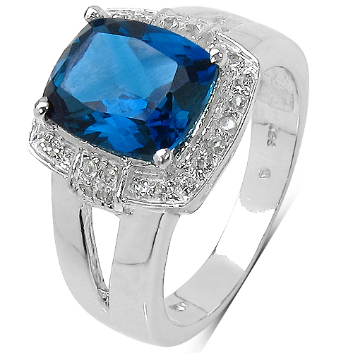 3.64 Carat Genuine London Blue Topaz and White Topaz .925 Sterling Silver Ring