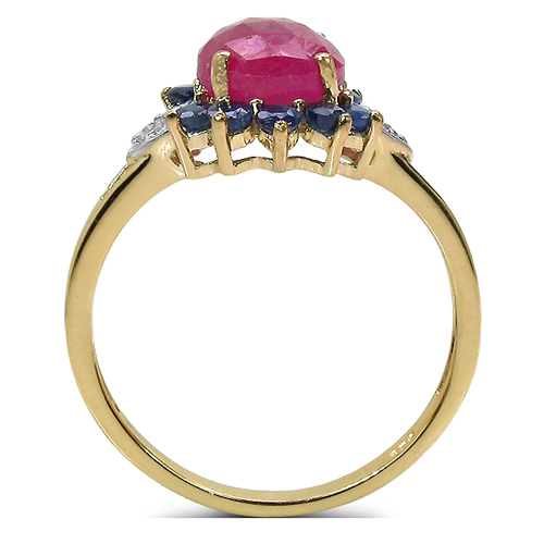 14K Yellow Gold Plated 1.47 Carat Genuine Pink Sapphire, Blue Sapphire & White Topaz .925 Sterling Silver Ring