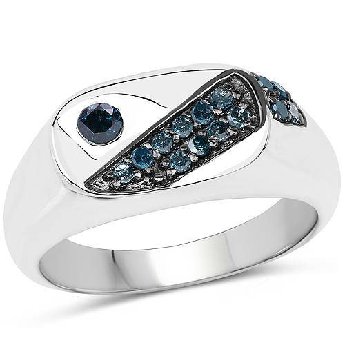 Diamond-0.31 Carat Genuine Blue Diamond .925 Sterling Silver Ring