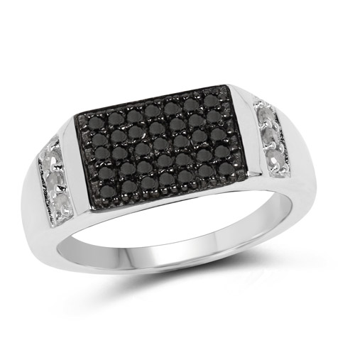 Diamond-0.55 Carat Genuine Black Diamond and White Diamond .925 Sterling Silver Ring